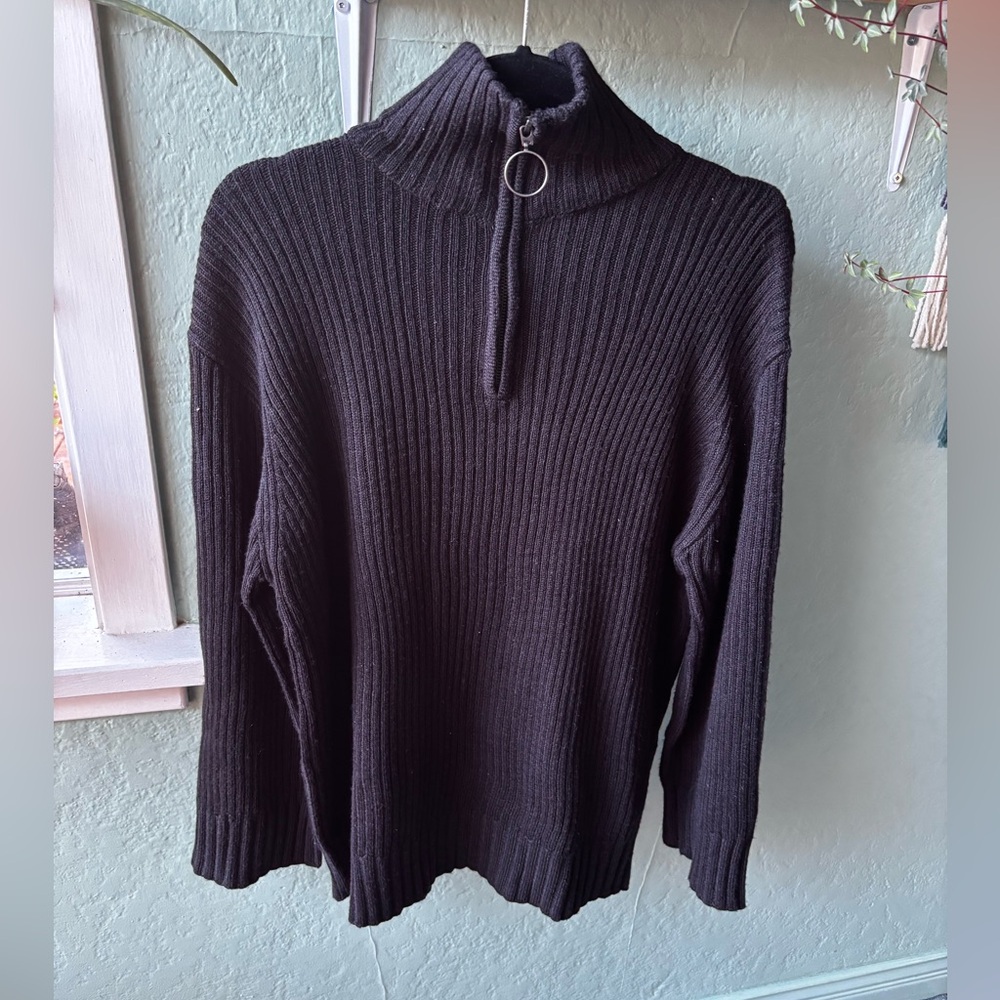 Black 1/4 Zip Ribbed Oversize black Sweater
